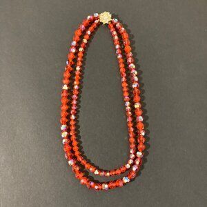 Vintage Orange Aurora Borealis Double Strand Crystal Necklace
